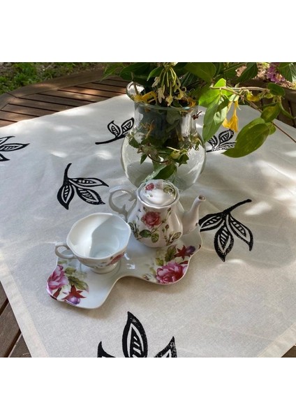 Yaprak Ahşap Baskı Kare Örtü