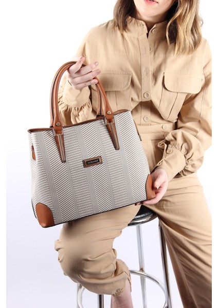 Silver Polo Kadın El Çantası Bej - Taba NV667