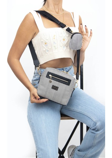 Silver Polo Kadın Çapraz Çanta Siyah Beyaz - Siyah NV1038