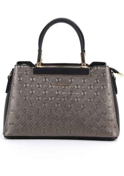 Silver Polo Kadın El Çantası Platin - Siyah NV913