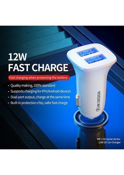 WP-C35 12W Pc Çift USB Araç Şarj Cihazı (Yurt Dışından) modelleri