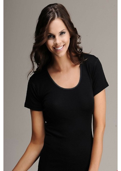 4008&4012 Kadın Kısa Kollu Termal Yün İçlik Takım-Siyah