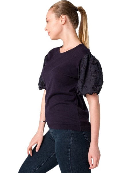 Güpür Dantel Yonca Çiçekli Kol T-Shirt Bluz modelleri