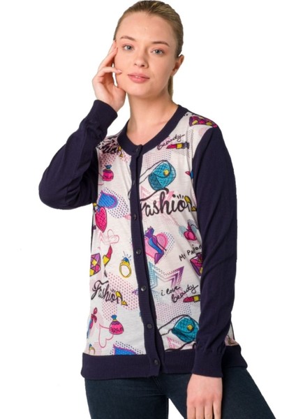 Kristal Fashion Baskılı Luxury Triko Örme Hırka
