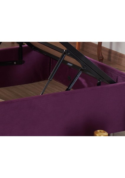 Niron Purple Baza ve Başlık Seti 80x180 cm Tek Kişilik Sandıklı Mor Kumaş Metal Profil Baza ve Başlığı