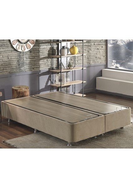 Niron Rama Baza ve Başlık Seti 160 x 200 cm Çift Kişilik Sütlü Kahve Metal Profil Baza ve Başlığı Soho Kumaş