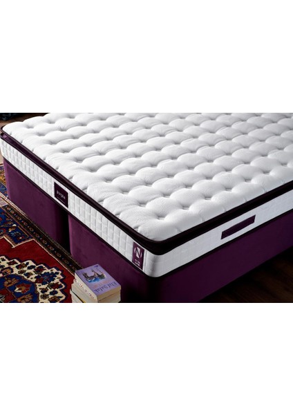 Niron Purple Yatak Seti 140x190 cm Çift Kişilik Yatak Baza Başlık Takımı - Orta Sert Kuş Tüyü Yatak Mor Baza ve Başlığı