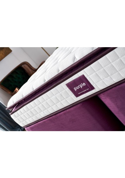 Niron Purple Yatak Seti 140x190 cm Çift Kişilik Yatak Baza Başlık Takımı - Orta Sert Kuş Tüyü Yatak Mor Baza ve Başlığı