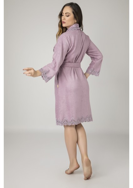 Pudra Dantelli Bambo Cotton Bayan Bornozu