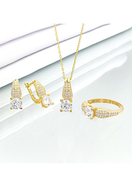 Gümüş Zirkon Taşlı Üçlü Takı Seti