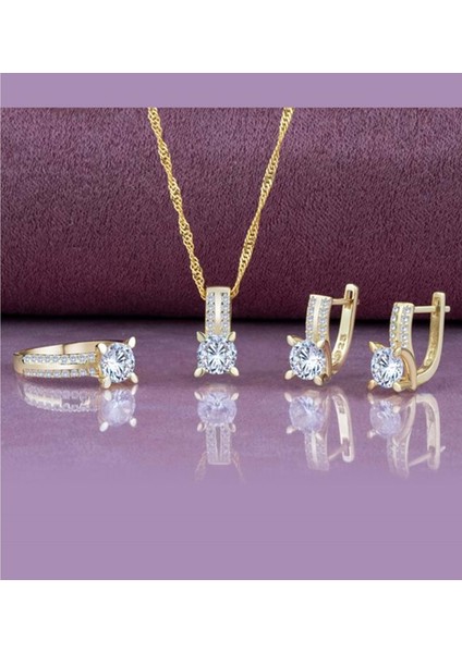 Singapur Zincirli Mekik Tırnaklı Gümüş Tek Taş Takı Seti - Else Silver - 12 - ADS2530-ALTIN Kaplama-12