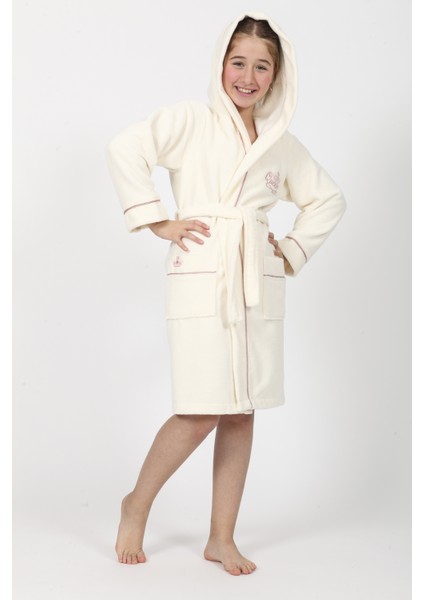 Gülkurusu Nakışlı Triga Bambu Cotton Genç Bornoz