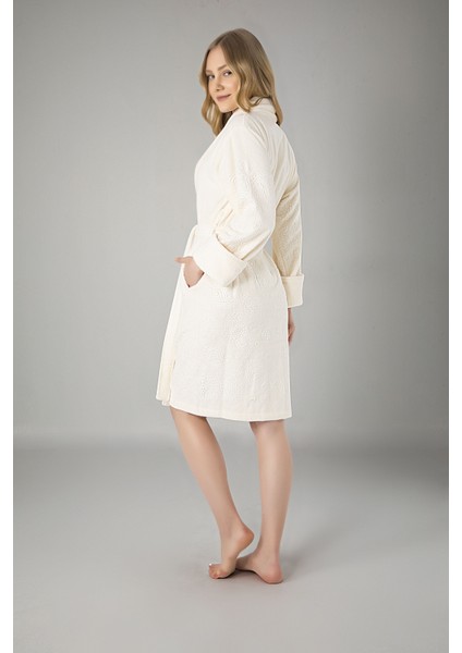 Pudra Eteği Jakarlı Bambo Cotton Bayan Bornoz fiyatları