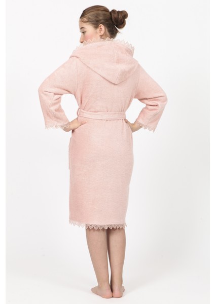 Pudra Brodeli Bukle Pamuklu Genç Bornozu