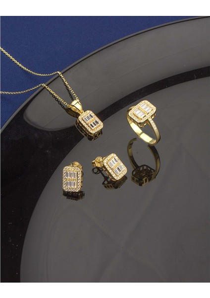 Özel Tasarım Baget Taşlı Gümüş Takı Seti