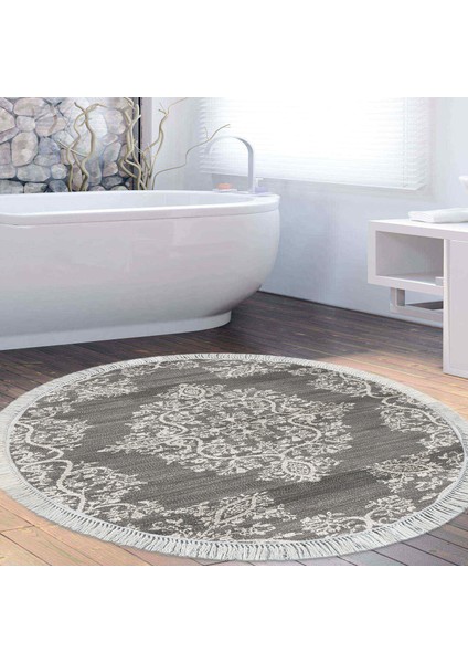 Eko Trend Djt Banyo Paspası Yıkanabilir Kaymaz Taban 762 Yuvarlak Osmanlı Gri