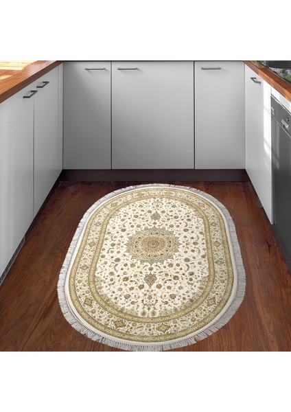 Eko Trend Djt Banyo Paspası Yıkanabilir Kaymaz Taban P1360 Oval Osmanlı Krem