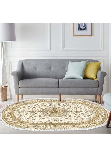 Eko Trend Djt Banyo Paspası Yıkanabilir Kaymaz Taban P1360 Oval Osmanlı Krem