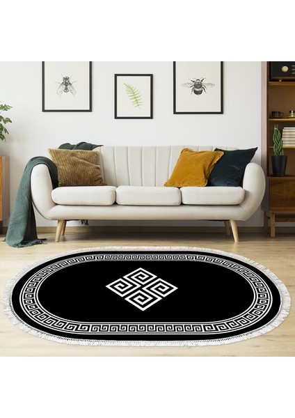 Eko Trend Djt Halı Yıkanabilir Kaymaz Taban 656m Oval Modern Siyah