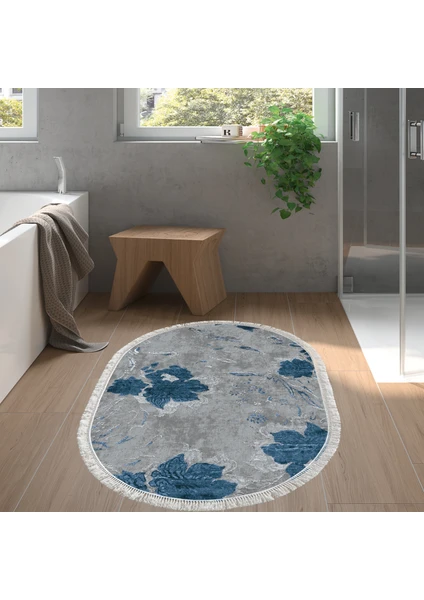 Alanur Home Eko Trend Djt Banyo Paspası Yıkanabilir Kaymaz Taban 660m Oval Suluboya Mavi