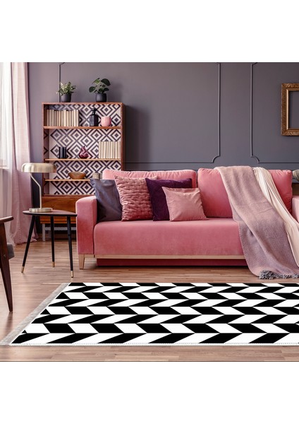 Eko Trend Djt Halı Yıkanabilir Kaymaz Taban S5057 Geometrik Siyah