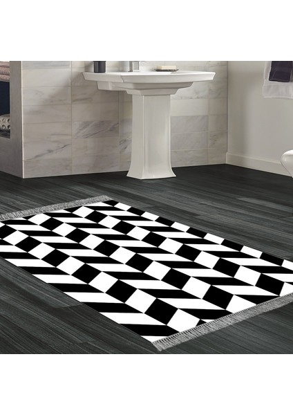 Eko Trend Djt Halı Yıkanabilir Kaymaz Taban S5057 Geometrik Siyah