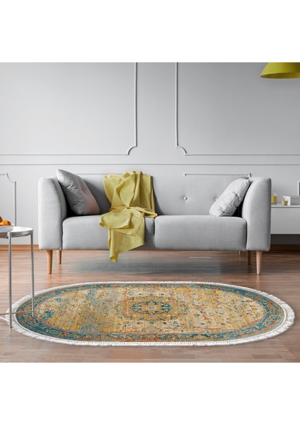 Eko Trend Djt Halı Yıkanabilir Kaymaz Taban P1356 Oval Vintage Turkuaz