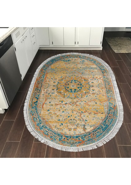 Eko Trend Djt Halı Yıkanabilir Kaymaz Taban P1356 Oval Vintage Turkuaz modelleri