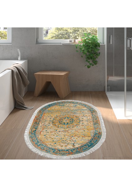 Eko Trend Djt Halı Yıkanabilir Kaymaz Taban P1356 Oval Vintage Turkuaz indirimleri