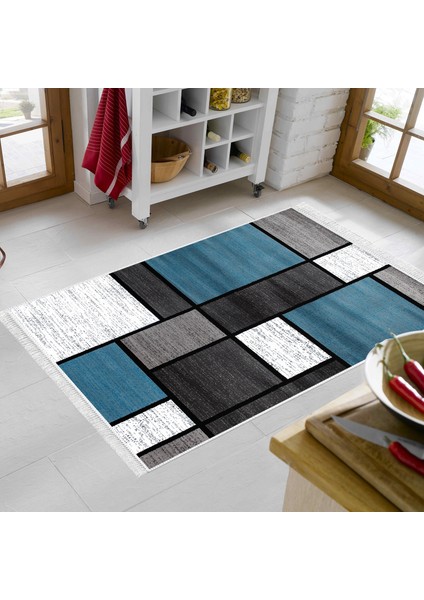 Eko Trend Djt Halı Yıkanabilir Kaymaz Taban S5044 Geometrik Mavi