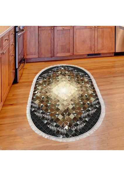 Eko Trend Djt Banyo Paspası Yıkanabilir Kaymaz Taban 759 Oval Patchwork Siyah