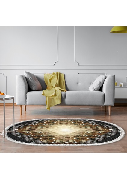 Eko Trend Djt Banyo Paspası Yıkanabilir Kaymaz Taban 759 Oval Patchwork Siyah