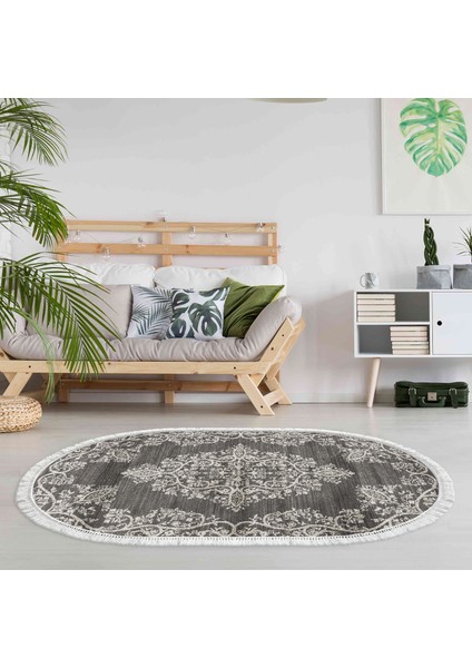 Eko Trend Djt Halı Yıkanabilir Kaymaz Taban 762 Oval Osmanlı Gri