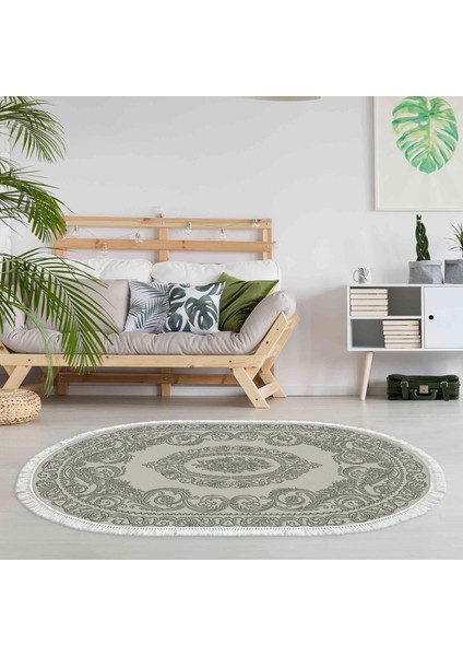 Eko Trend Djt Halı Yıkanabilir Kaymaz Taban 747 Oval Klasik Gri