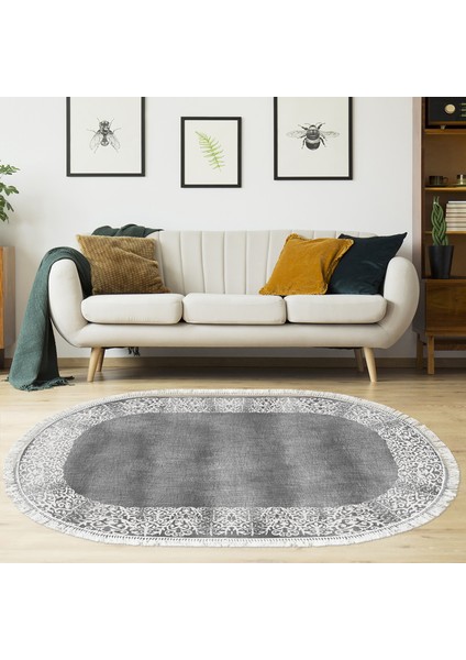 Eko Trend Djt Halı Yıkanabilir Kaymaz Taban 1460 Oval Modern Gri