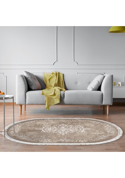 Eko Trend Djt Banyo Paspası Yıkanabilir Kaymaz Taban 616 Oval Klasik Bej