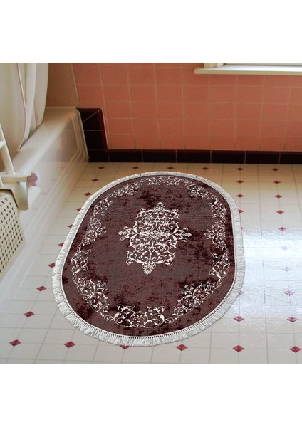 Eko Trend Djt Banyo Paspası Yıkanabilir Kaymaz Taban 616 Oval Klasik Bordo