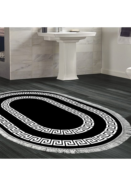 Eko Trend Djt Banyo Paspası Yıkanabilir Kaymaz Taban 650m Oval Modern Siyah