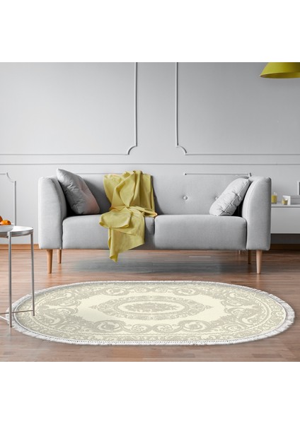 Eko Trend Djt Halı Yıkanabilir Kaymaz Taban 747 Oval Klasik Krem