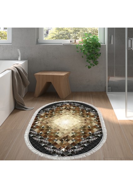 Eko Trend Djt Halı Yıkanabilir Kaymaz Taban 759 Oval Patchwork Siyah