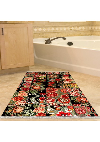 Eko Trend Djt Banyo Paspası Yıkanabilir Kaymaz Taban P1333 Etnik Bordo