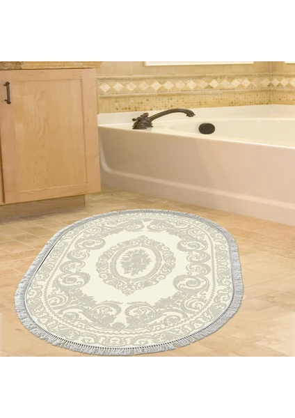 Alanur Home Eko Trend Djt Banyo Paspası Yıkanabilir Kaymaz Taban 747 Oval Klasik Krem