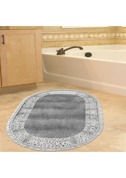 Eko Trend Djt Banyo Paspası Yıkanabilir Kaymaz Taban 1460 Oval Modern Gri