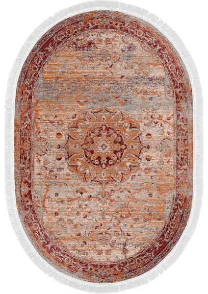 Eko Trend Djt Banyo Paspası Yıkanabilir Kaymaz Taban P1356 Oval Vintage Kırmızı