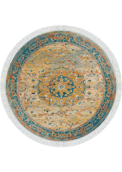 Eko Trend Djt Haı Yıkanabilir Kaymaz Taban P1356 Yuvarlak Vintage Turkuaz