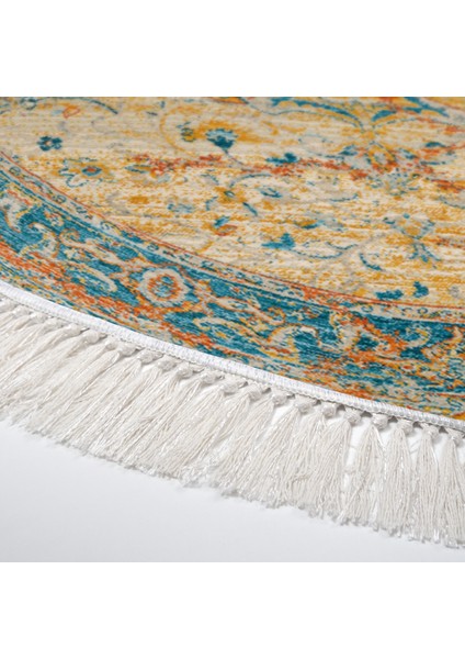 Eko Trend Djt Haı Yıkanabilir Kaymaz Taban P1356 Yuvarlak Vintage Turkuaz