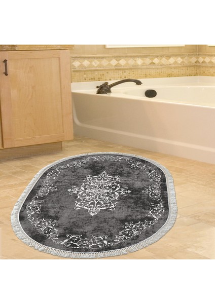 Eko Trend Djt Banyo Paspası Yıkanabilir Kaymaz Taban 616 Oval Klasik Gri