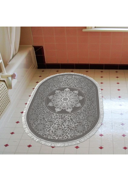 Eko Trend Djt Banyo Paspası Yıkanabilir Kaymaz Taban 1448 Oval Osmanlı Gümüş