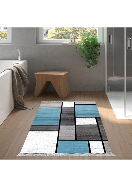 Eko Trend Djt Banyo Paspası Yıkanabilir Kaymaz Taban S5044 Geometrik Mavi