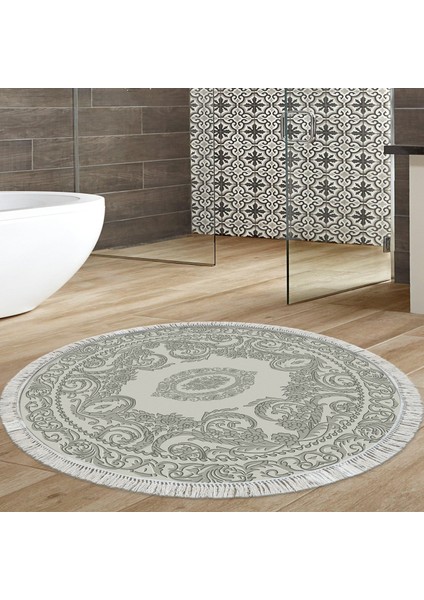 Eko Trend Djt Banyo Paspası Yıkanabilir Kaymaz Taban 747 Yuvarlak Klasik Gri